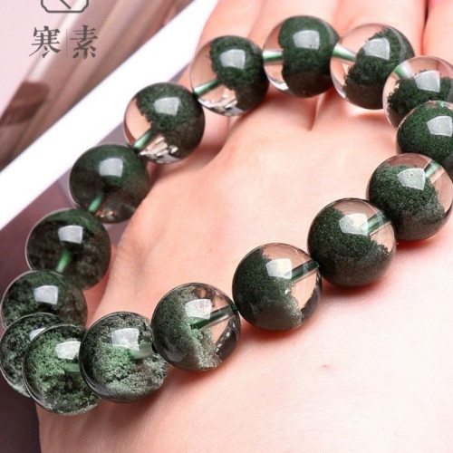 天然收藏級巴西綠幽霛手鏈女單圈聚寶盆意境水晶手鏈男女淨體半盆
