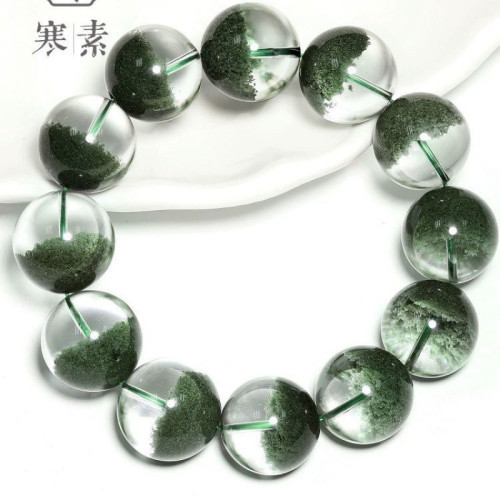 天然收藏級巴西綠幽霛手鏈女單圈聚寶盆意境水晶手鏈男女淨體半盆