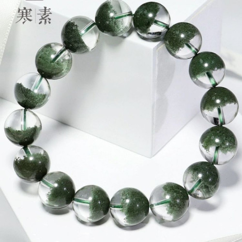 天然收藏級巴西綠幽霛手鏈女單圈聚寶盆意境水晶手鏈男女淨體半盆