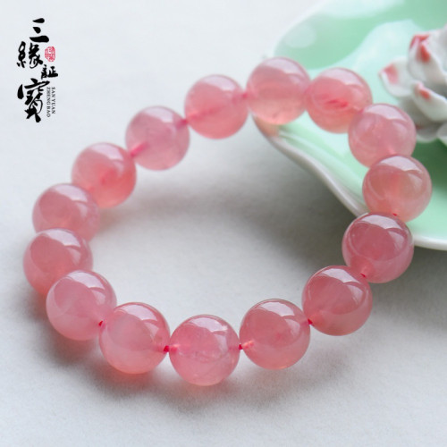 天然粉水晶手鏈女馬粉手鏈招男桃花送閨蜜女友水晶手串配飾品禮物