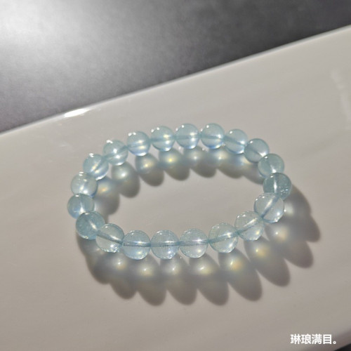 批髮新款天然冰種透體海藍寶手串水晶藍色手鏈簡約小衆手飾品單圈