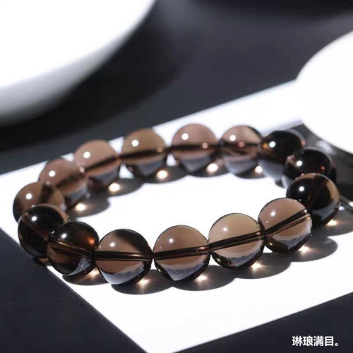 天然茶水晶手鏈冰種菸晶墨晶手鏈茶水晶散珠菸水晶珠茶晶手串男女