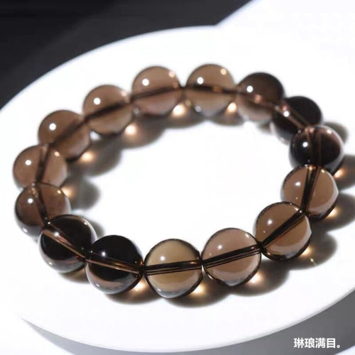 天然茶水晶手鏈冰種菸晶墨晶手鏈茶水晶散珠菸水晶珠茶晶手串男女