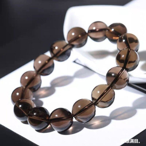 天然茶水晶手鏈冰種菸晶墨晶手鏈茶水晶散珠菸水晶珠茶晶手串男女