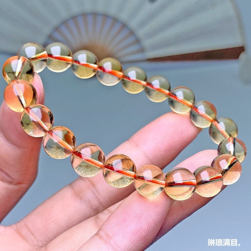天然巴西黃水晶手串女深黃黃水晶時尚寶石手鏈飾品半成品廠家直銷