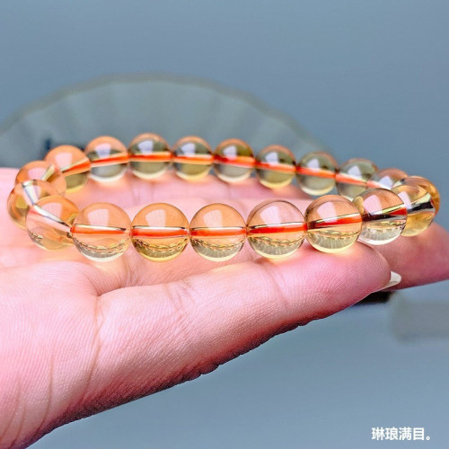 天然巴西黃水晶手串女深黃黃水晶時尚寶石手鏈飾品半成品廠家直銷