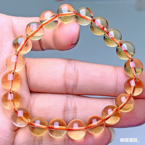 天然巴西黃水晶手串女深黃黃水晶時尚寶石手鏈飾品半成品廠家直銷
