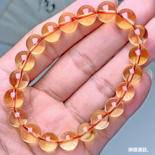 天然巴西黃水晶手串女深黃黃水晶時尚寶石手鏈飾品半成品廠家直銷