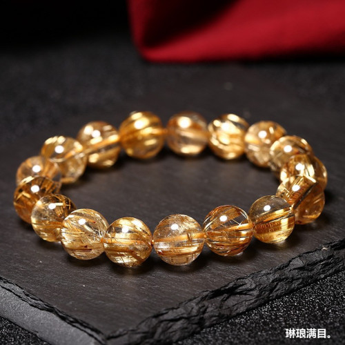 天然巴西鈦晶手鏈金髮晶手鏈男女收藏級髮晶順髮單圈多圈板鈦手鏈