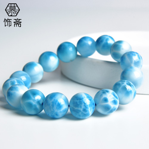 天然海紋石手鏈女高次滿龜紋拉利瑪藍寶石藍色水晶手串男女款珠寶