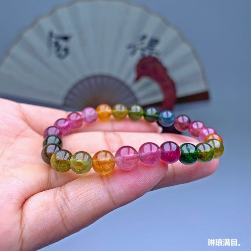 天然巴西碧璽手鏈彩虹糖果色巴西碧璽手串女DIY飾品廠家直銷批髮