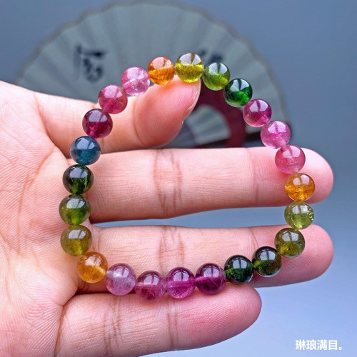 天然巴西碧璽手鏈彩虹糖果色巴西碧璽手串女DIY飾品廠家直銷批髮