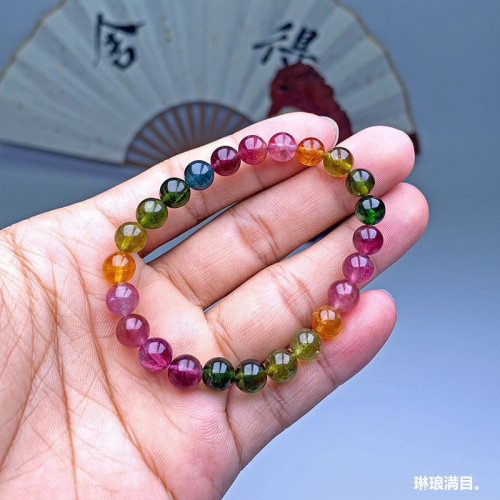 天然巴西碧璽手鏈彩虹糖果色巴西碧璽手串女DIY飾品廠家直銷批髮