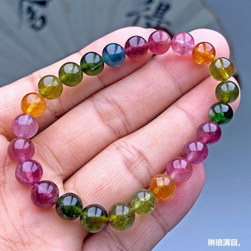 天然巴西碧璽手鏈彩虹糖果色巴西碧璽手串女DIY飾品廠家直銷批髮