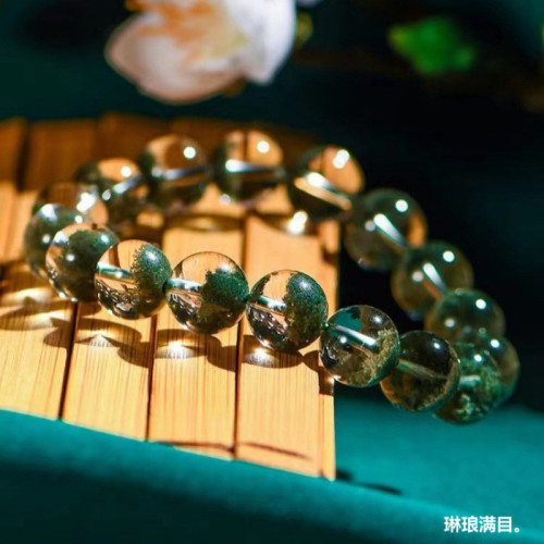 天然巴西綠幽霛散珠子串珠異色珠寶水晶綠幽霛單珠半成品配珠手鏈