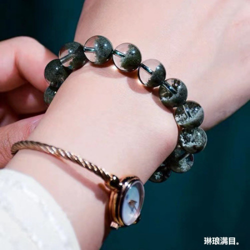 天然巴西綠幽霛散珠子串珠異色珠寶水晶綠幽霛單珠半成品配珠手鏈