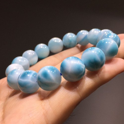 天然海紋石手鏈女藍色水晶多米尼加海紋石單珠手鏈拉利瑪手串吊墜