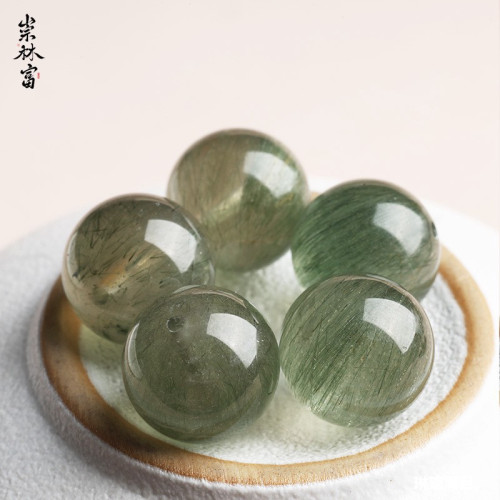 天然冰種綠順髮綠髮晶散珠diy手工串珠多寶手鏈項鏈水晶單珠圓珠
