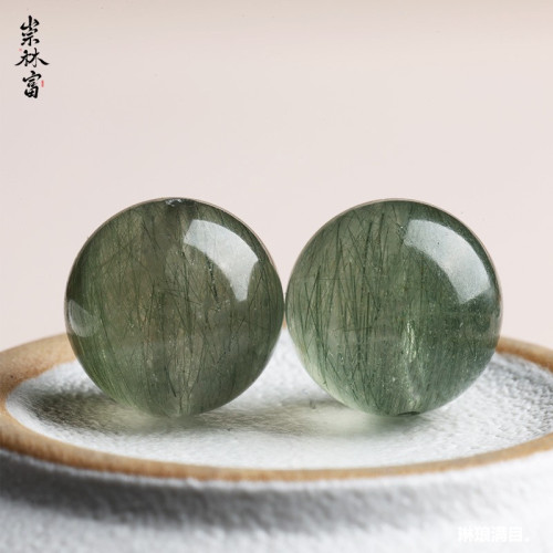 天然冰種綠順髮綠髮晶散珠diy手工串珠多寶手鏈項鏈水晶單珠圓珠