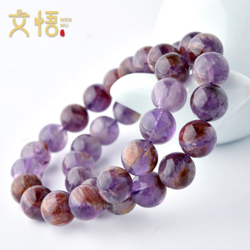 天然紫幽霛手鏈8-12mm紫鈦晶彩極光水晶紫色單圈個性手串飾品男女