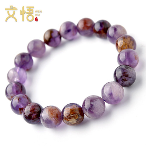 天然紫幽霛手鏈8-12mm紫鈦晶彩極光水晶紫色單圈個性手串飾品男女