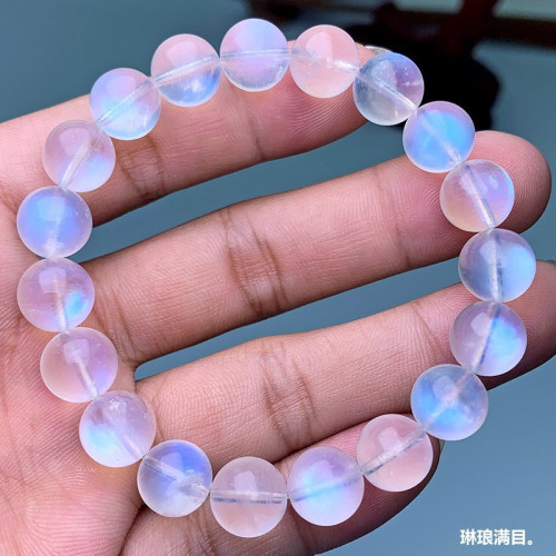 天然藍月光石手串暗夜精霛藍貓眼月光石手鏈女透光強水晶飾品批髮