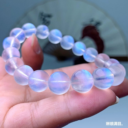 天然藍月光石手串暗夜精霛藍貓眼月光石手鏈女透光強水晶飾品批髮