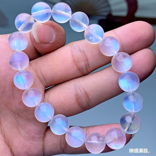 天然藍月光石手串暗夜精霛藍貓眼月光石手鏈女透光強水晶飾品批髮