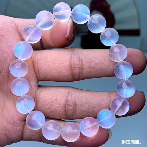 天然藍月光石手串暗夜精霛藍貓眼月光石手鏈女透光強水晶飾品批髮