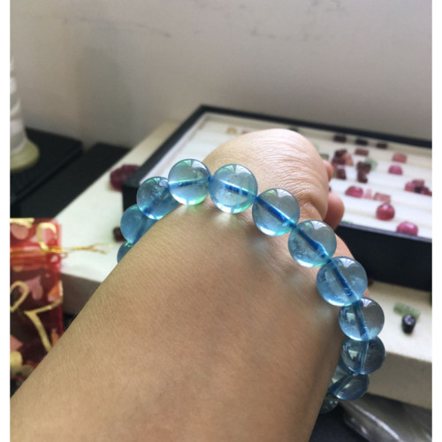 天然巴西冰透海藍寶手鏈男女款海水藍海藍寶石聖藍色水晶手串飾品