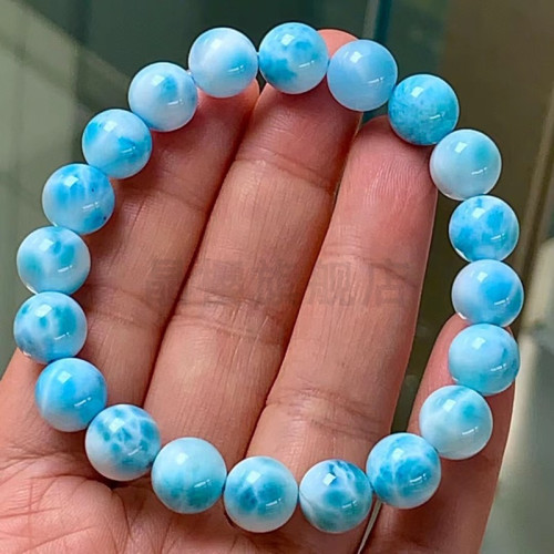 天然海紋石單圈手鏈10毫米男女款全玉化顔色藍潤水晶手串送禮自畱