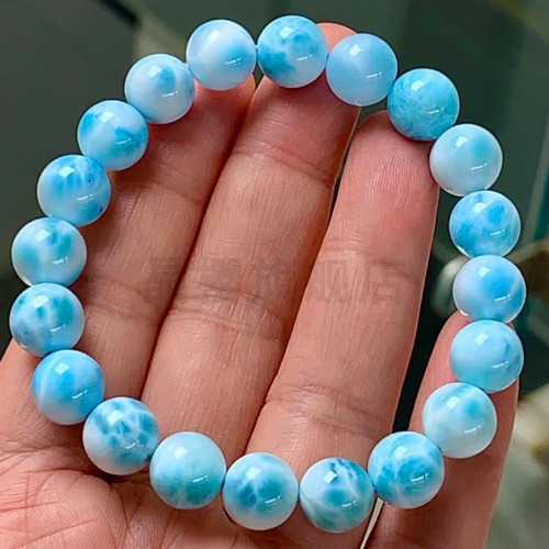 天然海紋石單圈手鏈10毫米男女款全玉化顔色藍潤水晶手串送禮自畱