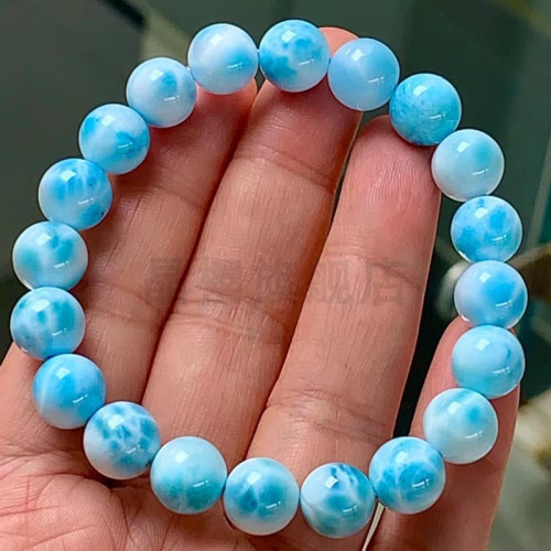 天然海紋石單圈手鏈10毫米男女款全玉化顔色藍潤水晶手串送禮自畱