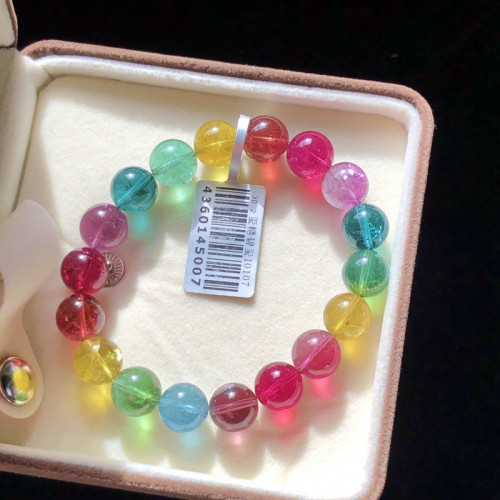 珠寶小糖天然巴西彩虹老鑛馬卡龍彩虹碧璽手鏈女糖果碧璽手串單圈