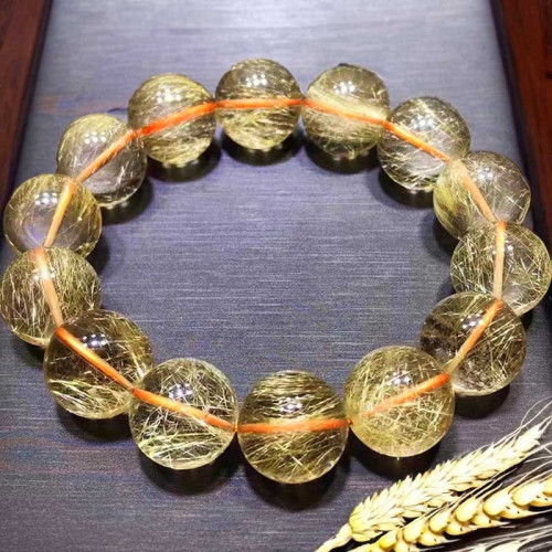 天然金髮晶手鏈女巴西水晶金鈦晶黃髮晶黃水晶石維納斯手串男批髮