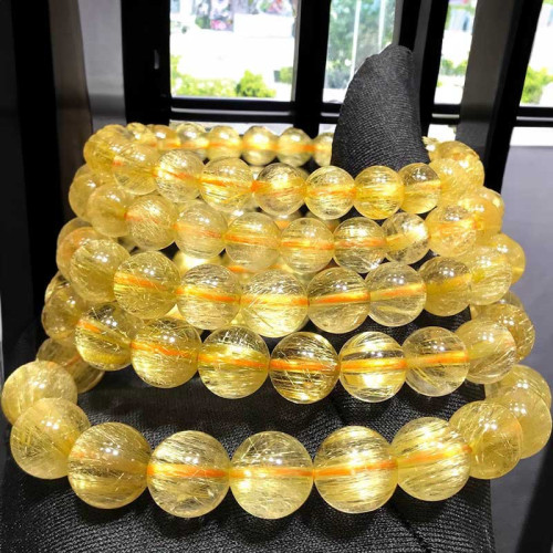 天然金髮晶手鏈女巴西水晶金鈦晶黃髮晶黃水晶石維納斯手串男批髮