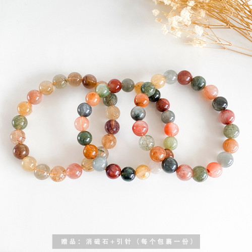 多寶彩髮晶手鏈女男紅兔毛多寶水晶手串單圈時尚飾品情侶禮物新款