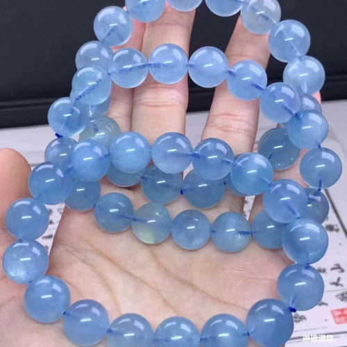 天然巴西海藍寶手鏈男女款單圈海藍寶手串搭配小配飾批髮晶體通透