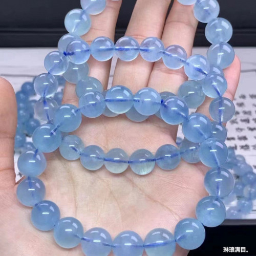 天然巴西海藍寶手鏈男女款單圈海藍寶手串搭配小配飾批髮晶體通透