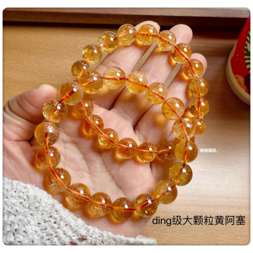 天然黃水晶單圈手鏈巴西黃啊塞手串男女款氣質水晶飾品情侶送禮物