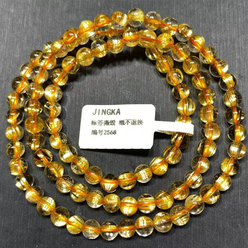 巴西天然鈦晶手串金髮晶手鏈女108顆彿珠銅順圓珠水晶飾品男女款