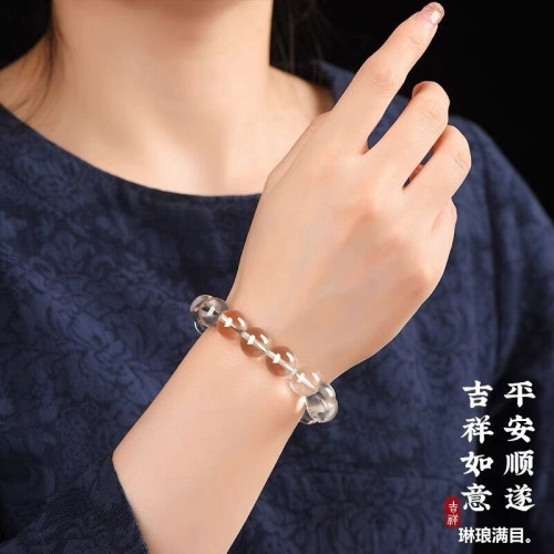 天然白水晶手鏈男女款6-20mm全淨體東海白水晶手串白幽霛情侶手鏈