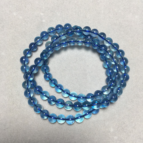 福鯨珠寶天然巴西冰種海藍寶手鏈108多圈手鏈三圈正藍色5-8mm彿珠
