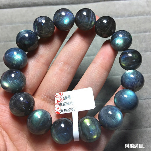 新品天然冰種灰月光拉長石手鏈手串強光全藍光彩光月光石水晶飾品