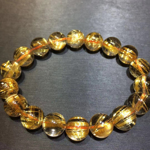 天然金髮晶手鏈女巴西金鈦晶手串男黃水晶情侶手飾轉運珠禮物