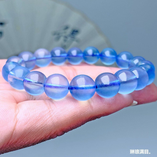 天然巴西海藍寶手串巴西深藍色高冰種圓珠海藍寶手鏈飾品廠家批髮