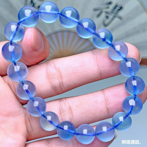 天然巴西海藍寶手串巴西深藍色高冰種圓珠海藍寶手鏈飾品廠家批髮