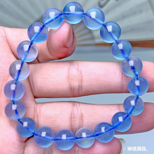 天然巴西海藍寶手串巴西深藍色高冰種圓珠海藍寶手鏈飾品廠家批髮