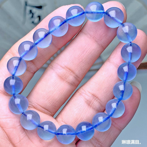 天然巴西海藍寶手串巴西深藍色高冰種圓珠海藍寶手鏈飾品廠家批髮