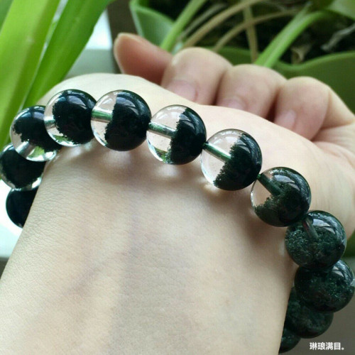 天然巴西水晶手鏈綠幽靈手鏈半盆男女款綠幽靈手串單圈圓珠手鏈男